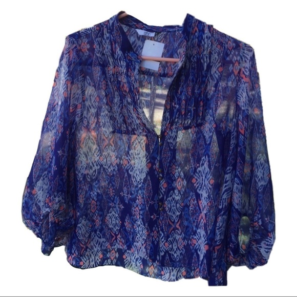 Dolce Vita Blue Sheer Loose Pattern Blouse - Picture 1 of 4